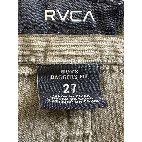 RVCA Boys Daggers Corduroy Pants 5 Pocket Button Fly Stretchy Olive Kids 27 NWOT - Picture 8 of 9